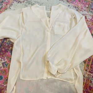 Light pink, button down, sheer blouse
